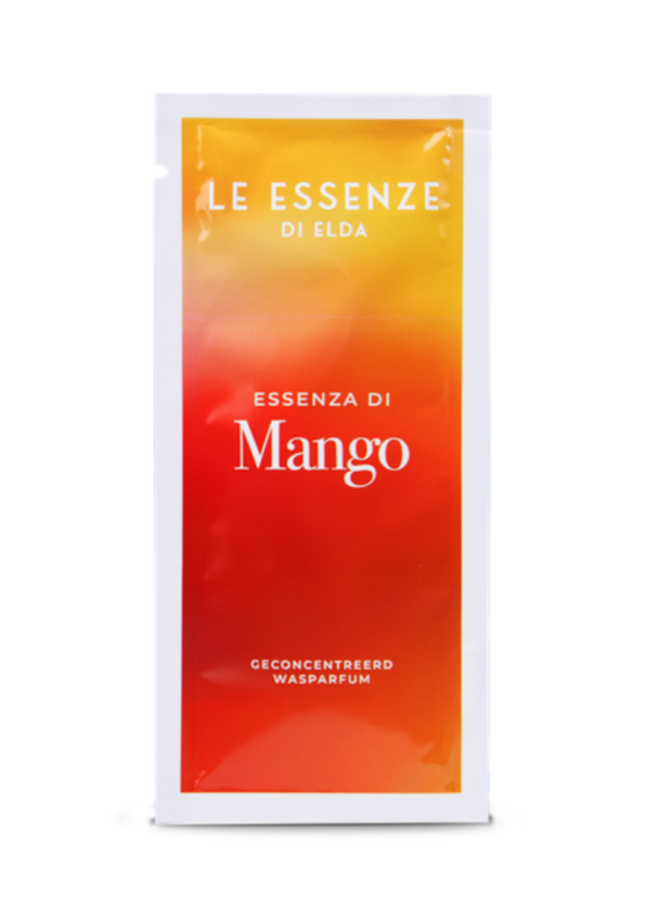 Mango-geur wasparfum verpakking, oranje-geel design.